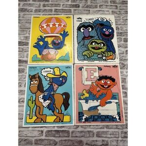 VTG Playskool Sesame Street Wooden Puzzles 70s Made in USA Lot Of 4